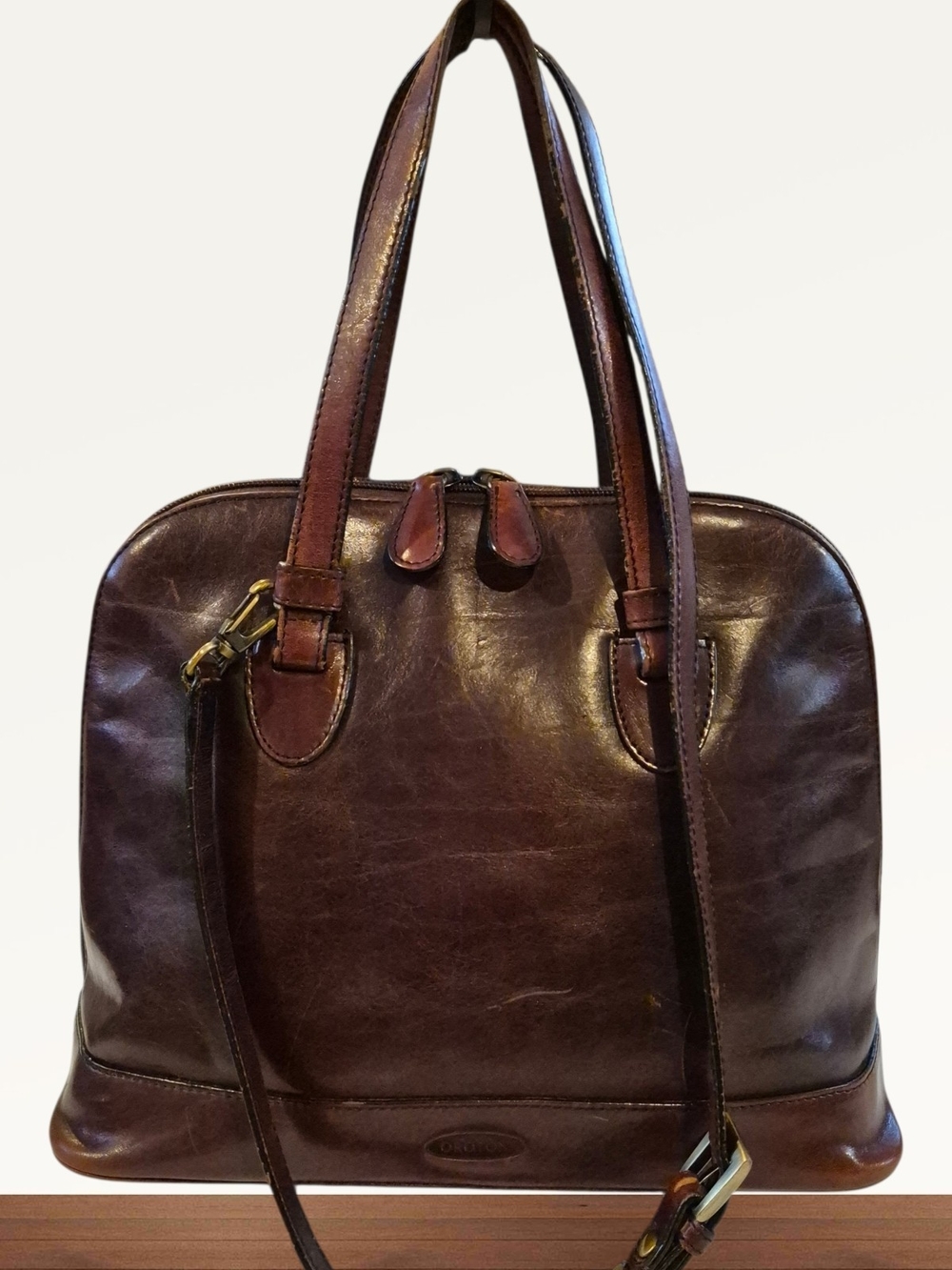Vintage Oroton Sydney Leather Dome Satchel Mahogany Brown